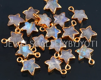 BESTSELLER : A Pair of Rainbow Moonstone Carved Star Charm,Electroplated Natural Stone Charm,Rainbow Moonstone Star Charm,Wholesale charms