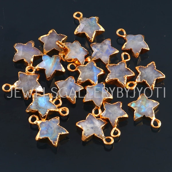 BESTSELLER: Ein Paar Regenbogen Mondstein geschnitzten Stern Charm, galvanisierter Naturstein Charm, Regenbogen Mondstein Stern Charm, Großhandel Charms