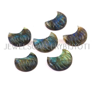 2 Pieces Nice Quality Bright Flashy Labradorite Big Size Carved Moons Briolettes, Labradorite Crescent Moon Lotus Carving Briolettes(RSR174)