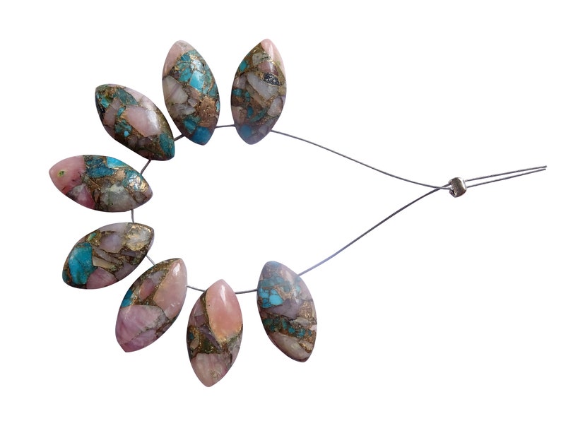 Copper Turquoise-Pink Opal Smooth Marquises Briolettes 8 Pieces Copper Turquoise-Pink Opal Marquise Briolettes JSE70 8*16mm Approx
