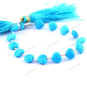 14 Pieces Howlite Turquoise Faceted Heart Briolettes, Turquoise Hearts Briolettes, Turquoise Centre Drill Carved Hearts (7mm app.) (NAT79)