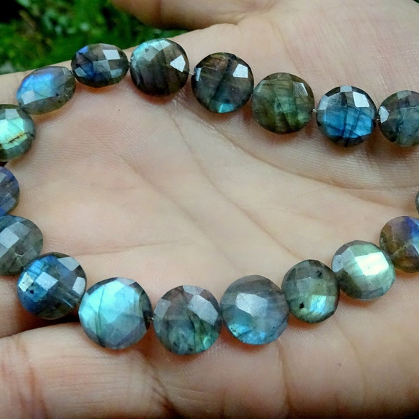 20 Pieces Bright Flashy Labradorite Faceted Coins, Labradorite Coin Briolettes, Labradorite Briolettes (11 mm) (OFF)