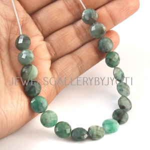 16 Pieces Natural Brazil Emerald Faceted Coin Shape Briolettes, Emerald Faceted Briolettes, Emerald Coins (11 mm app.) (MC/NAT)