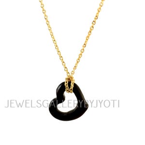 Black Onyx Open Heart Pendant Sterling Silver Necklace, 18k Gold Plated Black Onyx Gemstone Necklace, Gift For Her, Handmade Necklace