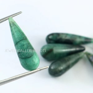 2 Pieces Of Natural Sakota Emerald Smooth Long Drops ,Emerald Tear Drops, jewelry making supply, handmade drop shape beads(7*22mm approx)