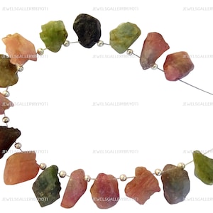 16 Pieces Natural Multi Color Tourmaline Rough Nuggets, Raw Watermelon Tourmaline Gemstones (11-14mm Long) (NAT222)