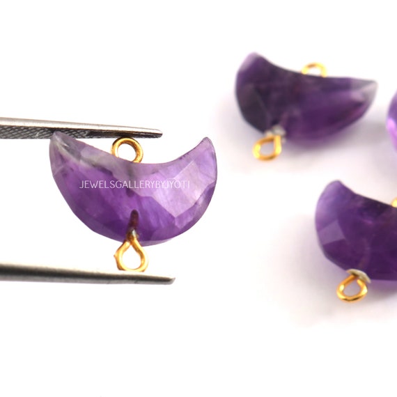 A Pair of 18 MM Purple Amethyst Crescent Moon Shape Charms, Moon