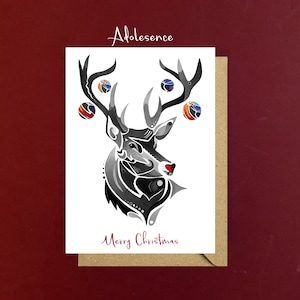 Etiquetas hechas a mano do Rudolph el paquete de tarjetas de Navidad de renos con nados rojos / cuatro diseños / Baubles / tarjetas de artista / en blanco por dentro / soporte pequeño