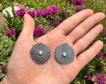 Sacred Geometry Opal Copper Dangle Earrings