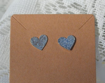 Hammered Texture Silver Stud Heart Earrings