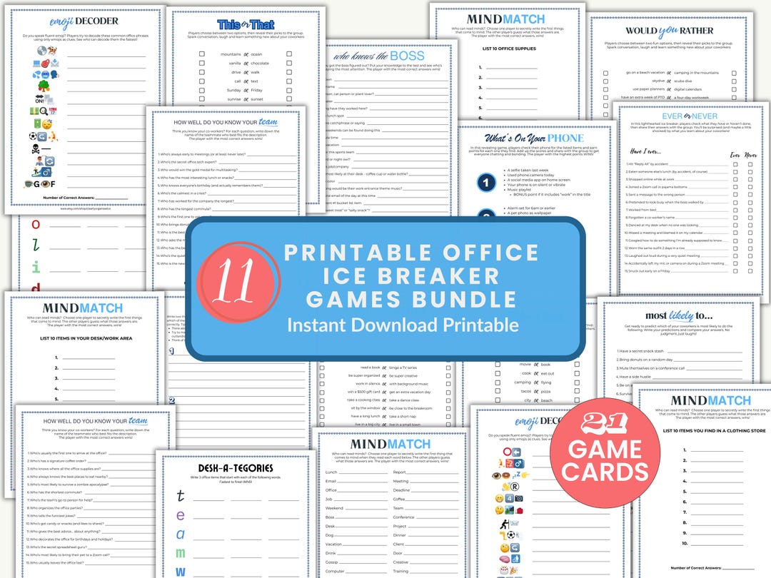 Printable Ice Breaker Games and Office Team Building Activities for ...
