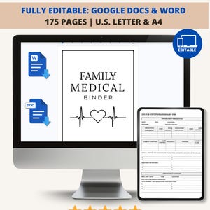 Editable Family Medical Binder | Family Health Record Template| Household Medical Organizer | Medical Log Google Docs and Word