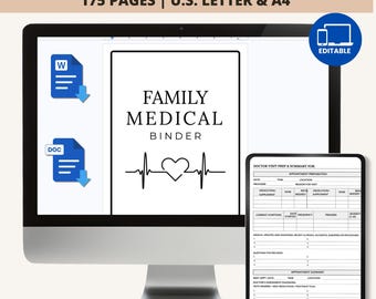 Editable Family Medical Binder | Family Health Record Template| Household Medical Organizer | Medical Log Google Docs and Word