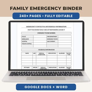 Bearbeitbarer FamilienNotfallordner, Organizer für wichtige Dokumente, Digital Life Binder, Nachlass- und Medizinischer Planer Google Docs und Word