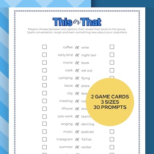 Ice Breaker Game Printable Office Party Games, This or That Icebreaker Game, Employee Favorites Team Building Activities for Work