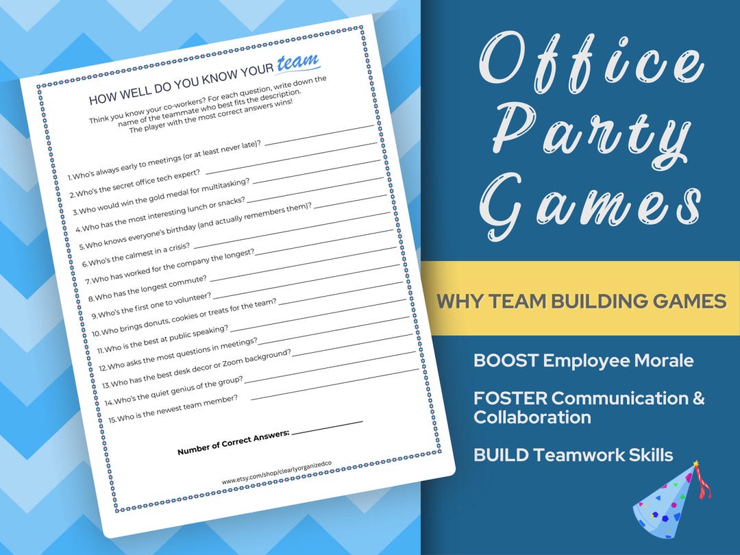 Printable Team Building Activities Office Party Games Employee ...
