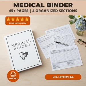 Carpeta médica imprimible / Rastreador de salud / Organizador de información médica de emergencia / Registro de visitas al médico / Rastreador de medicamentos / Planificador de salud en PDF