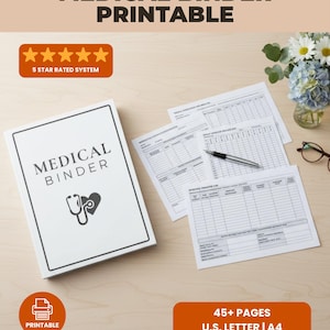 Carpeta médica imprimible: Registro de síntomas, registro de medicamentos, preparación para visitas médicas / planificador de salud (descarga digital en PDF)