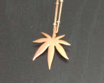 Rose Gold Medium Marijuana Leaf-Domed 14K Rose Gold Plated Silver Marijuana Leaf Pendant