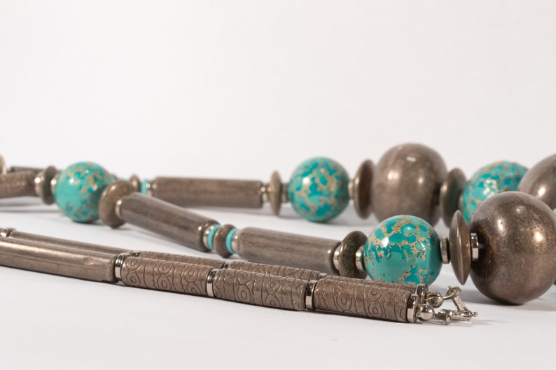 Chunky Metal and Porcelain Bead Necklace made in Japan