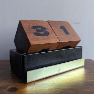 1970s teak desk date block calendar