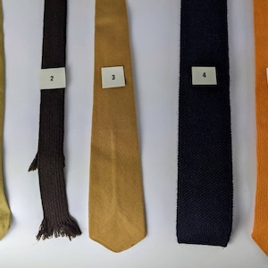 Set of vintage woollen ties, new deadstock wool and linen neck ties in various colours