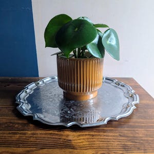 Vintage silver plated tray with elegantly trelissed rim