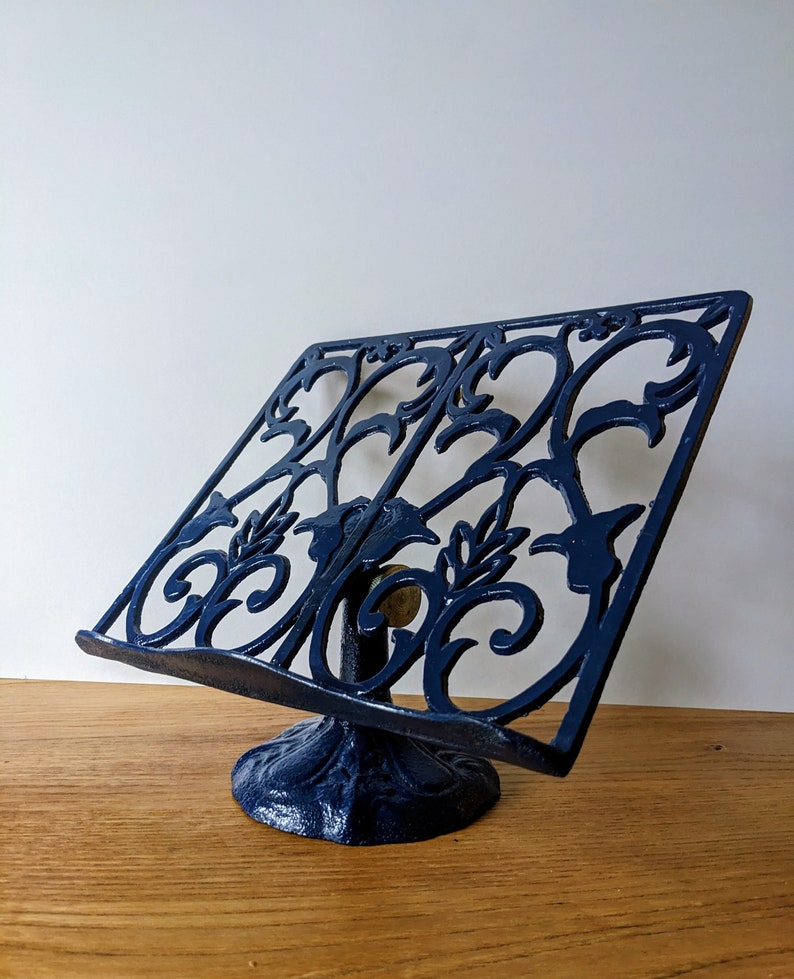 Vintage kitchen blue painted cast iron cook book stand image 1