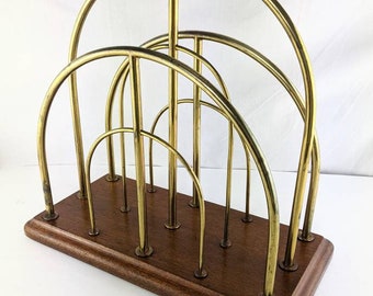 Beautiful Art Deco brass and oak magazine rack