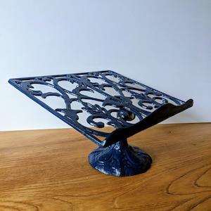 Vintage kitchen blue painted cast iron cook book stand image 3