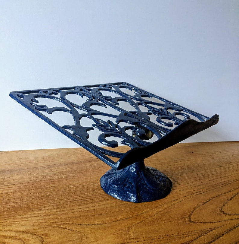 Vintage kitchen blue painted cast iron cook book stand image 3