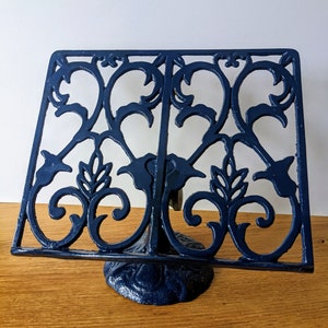 Vintage kitchen blue painted cast iron cook book stand image 2