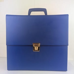 Vintage bright blue record case, 1980s vinyl LP storage box and carry case