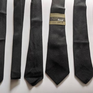 Black vintage wool, mohair, linen and tweed ties, dead old stock.