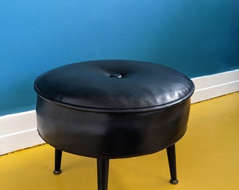 Midcentury black vinyl footstool by Sherbourne