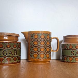 Hornsea Brontë 1970s sugar and salt storage canisters and milk jug