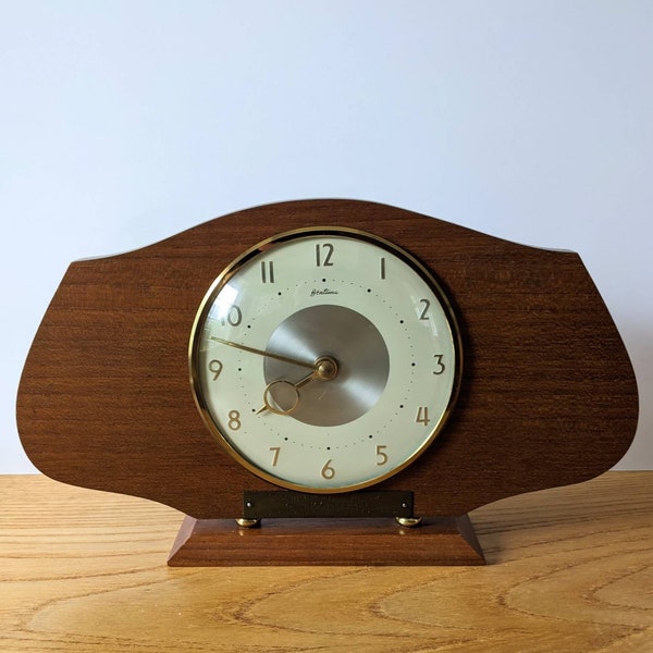 Midcentury British Bentima mantel clock, wind up vintage teak clock *Working* with 3 day movement
