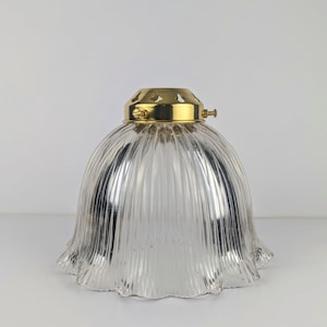 Early 1900s Holophane glass pendant light shade with brass gallery