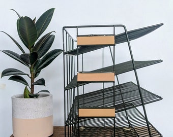 1950s dark green office document intray, 4 tier wire document tray