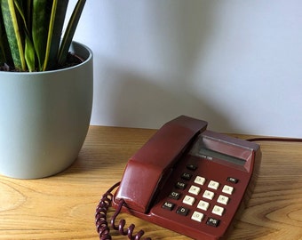 Vintage 1990s British Telecom burgundy push button telephone