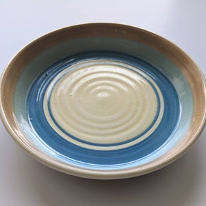 Clarice Cliff ribbed ceramic pin dish in simple pastel green and blues