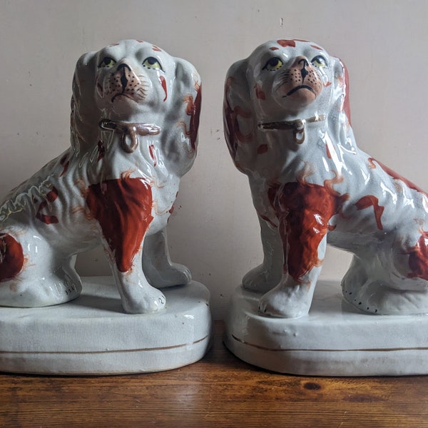 Pair of antique 19th century Staffordshire mantle dogs
