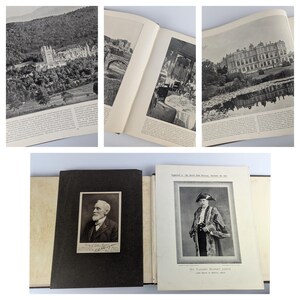 May include: A black and white photo album with a black leather cover. The album is open to a page with a black and white photo of a man in a suit and tie. The photo is signed by the man. The next page has a black and white photo of a man in a robe and hat. The photo is captioned "The Viscount Burnett James, Lord Mayor of Bristol, 1908."