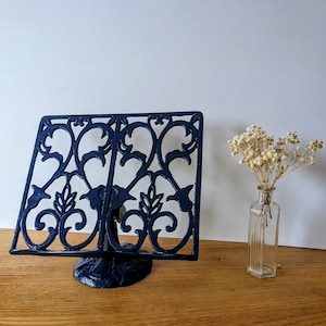 Vintage kitchen blue painted cast iron cook book stand image 10