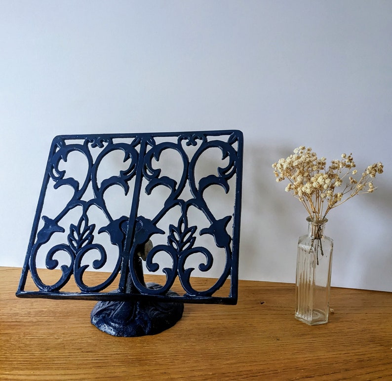 Vintage kitchen blue painted cast iron cook book stand image 10