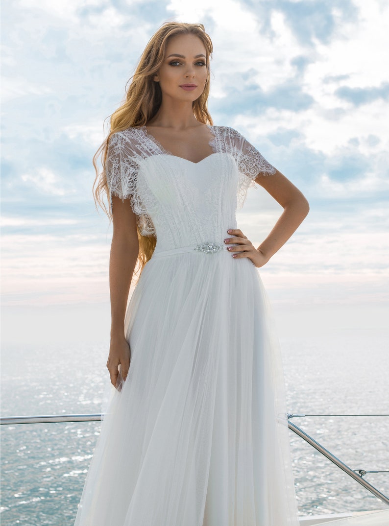 Open Back Sexy Embroidered Sash Belt Lace Wedding Dress Simple Etsy