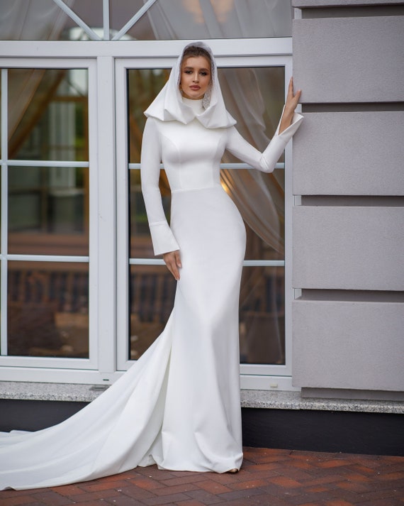 Ceremonia vestido de novia formal capucha cerrada novia novia | Etsy España