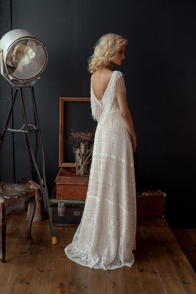 Ethnic lace ivory blush modern wedding dress boho bohemian Etsy