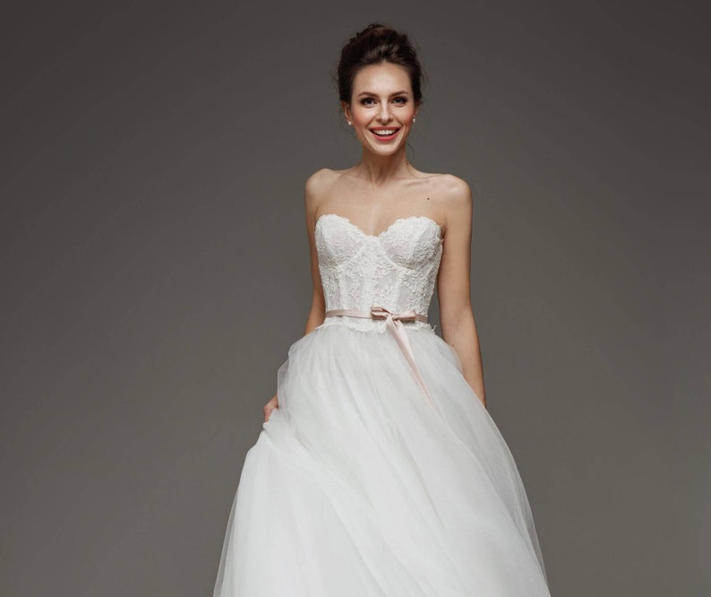 A Line Wedding Gown Tulle Princess Best Open Corset Lace Etsy