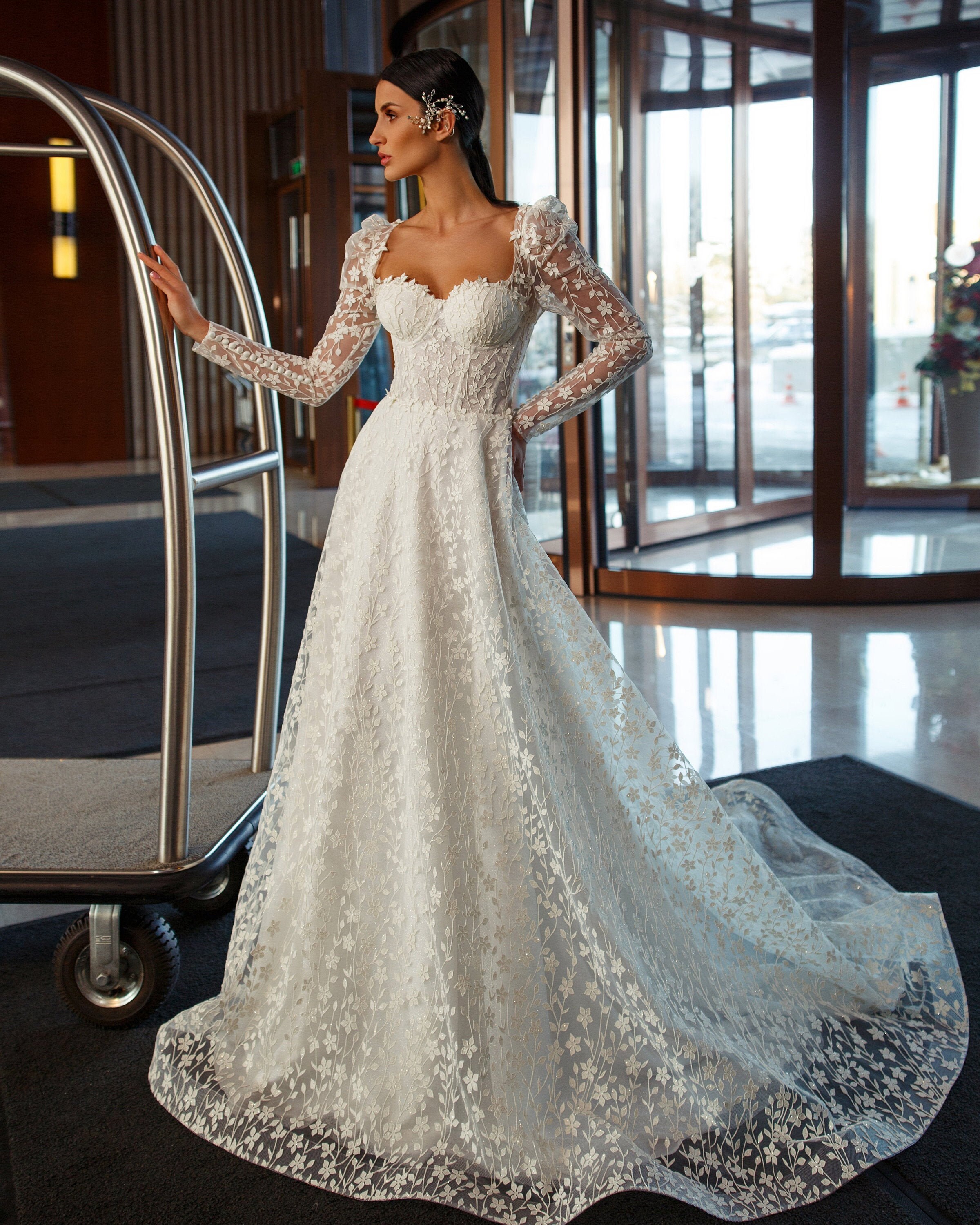 Bohemian Boho Long Sleeve Wedding Dress 